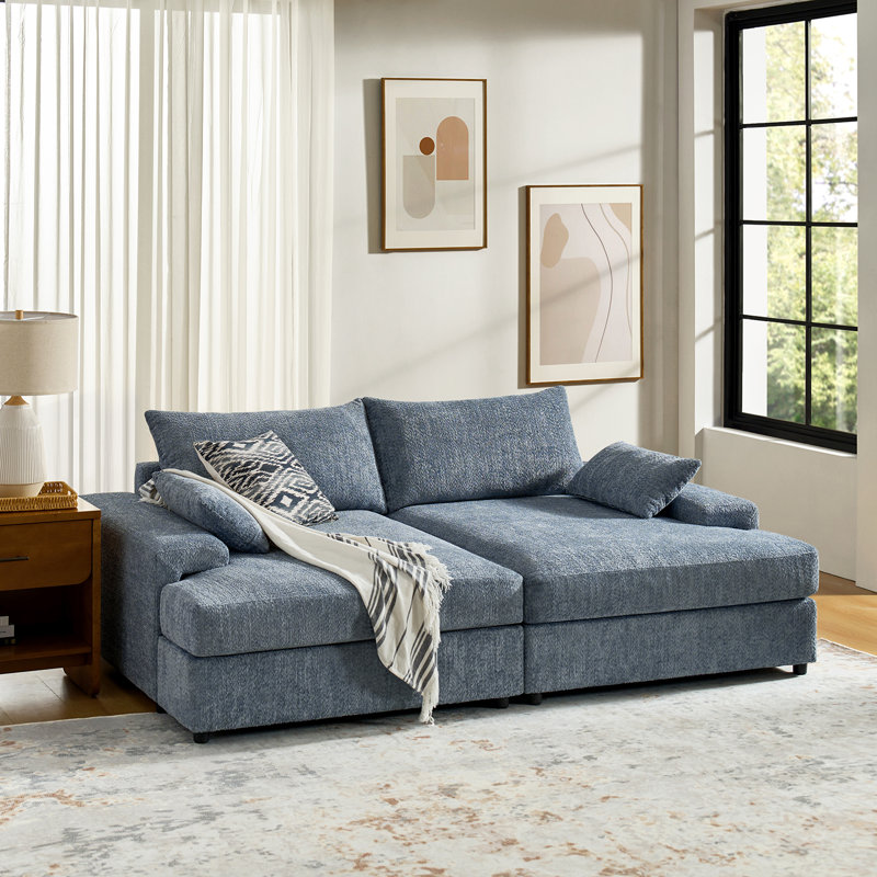 Tychon 87" Upholstered Square Arm Deep Seating Sleeper Sofa, Blue