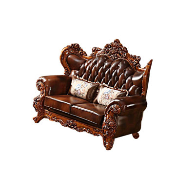 Vintage Leather Sofa In European Villa 75.5'' Leather Loveseat