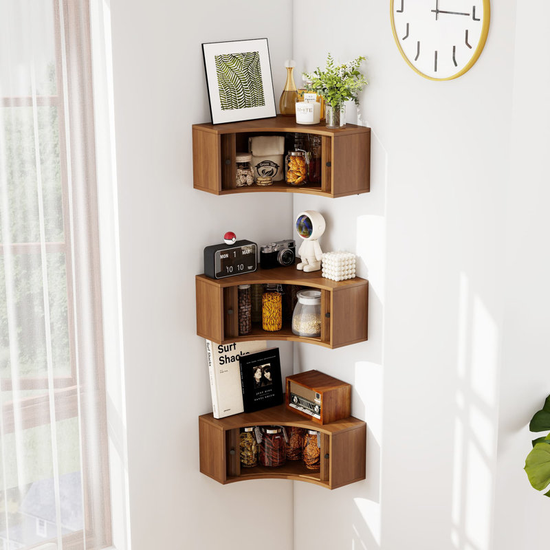 Armoire murale d'angle à 3 tablettes d'angle avec portes coulissantes