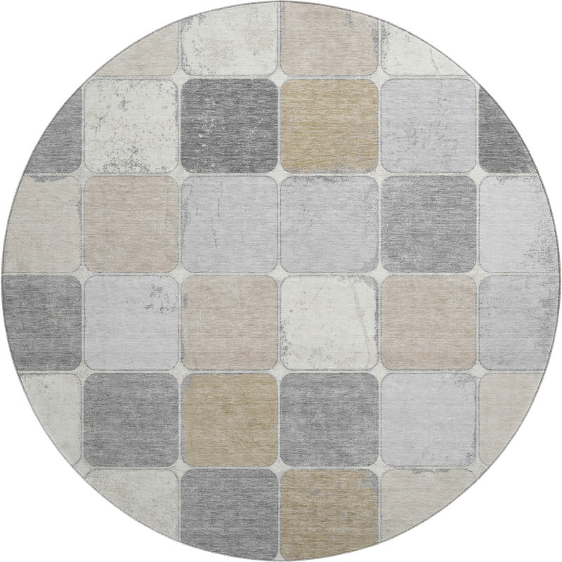 Premium Machine Washable Tiana Geometric Rug, Round 8'