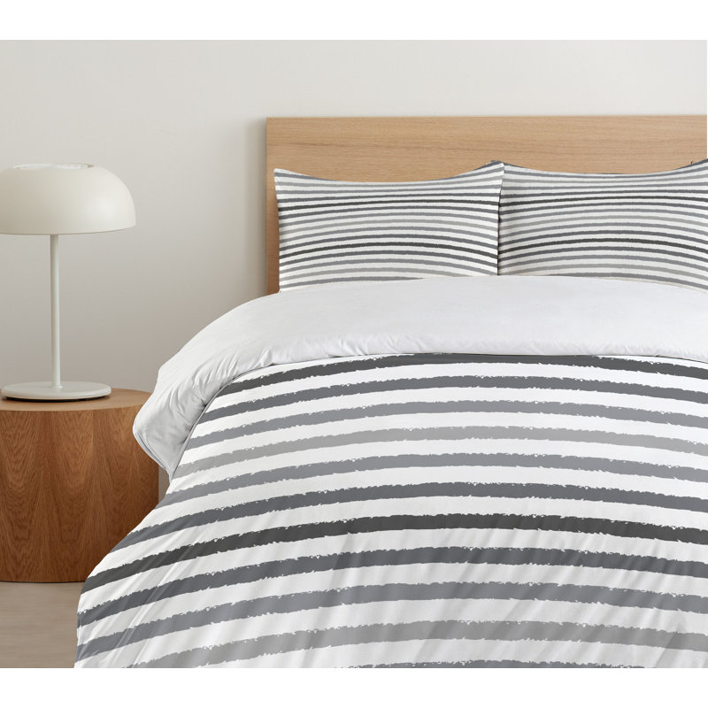 Gray and White Striped Queen Duvet Cover Set