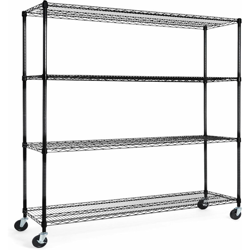 Étagère grillagée NSF à 4 niveaux de qualité commerciale avec roues et pieds de nivellement, 60 po x 18 po x 76 po , 4