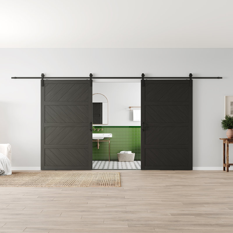 Black Sliding Barn Door Design - 4 Lite DIY Wood Panel Black Barn Door Prefinished with Installation Hardware Kit, 60" x 84"