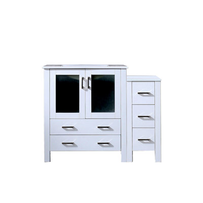 Meuble-lavabo simple 42 po X P 18,25 po D, avec armoire latérale et plateau en céramique