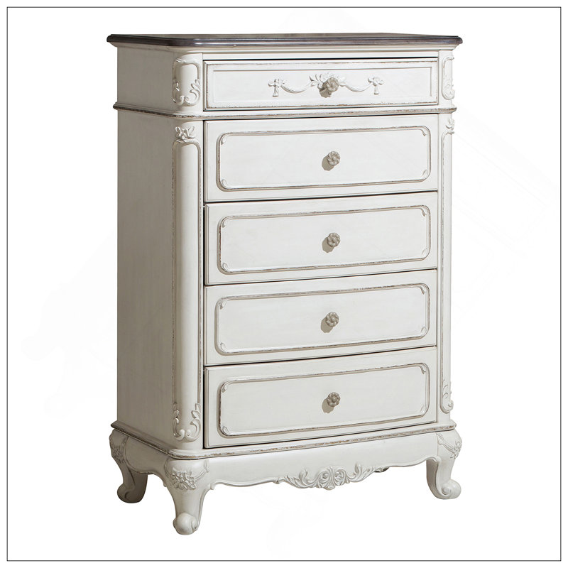 Commode de style victorien à finition blanche et chêne antique avec 5 tiroirs 1 pièce