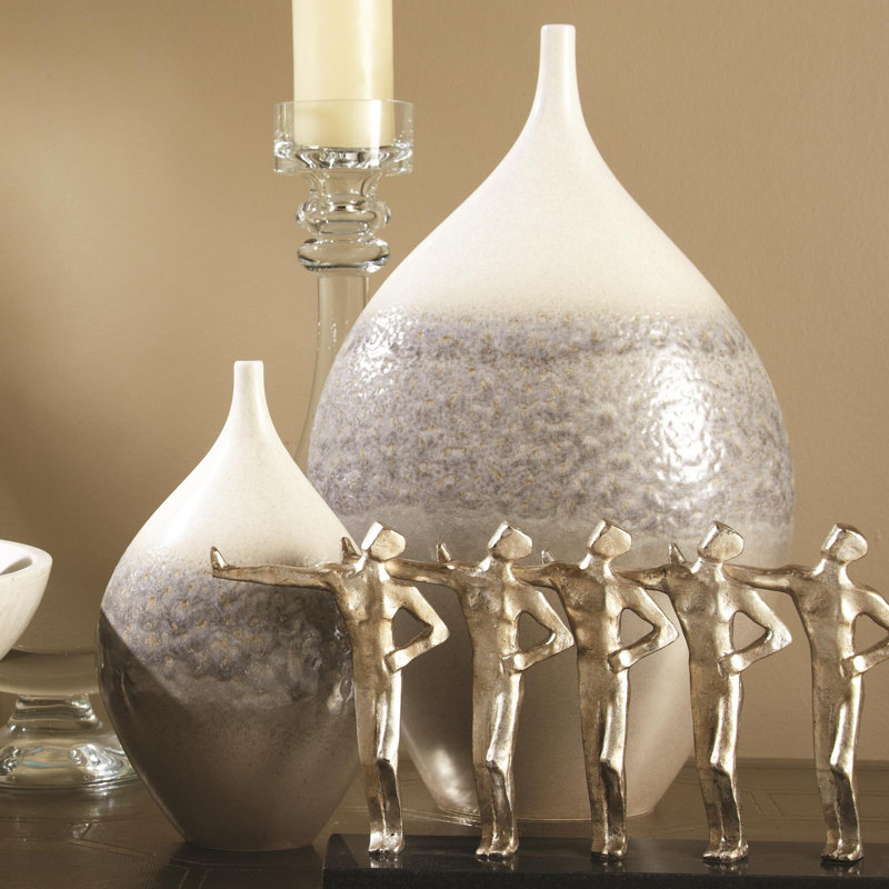 Ivory and Gray Ceramic Teardrop Vase