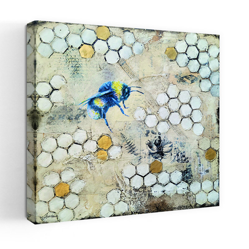 «Busy Bees 2», art abstrait géométrique abstrait au printemps, H 18 po x l 18 po
