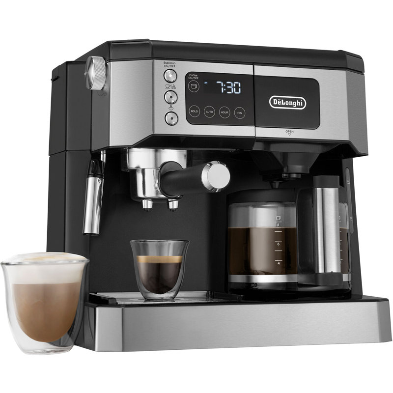 DeLonghi Black Stainless Steel Coffee and Espresso Machine with Steam Wand