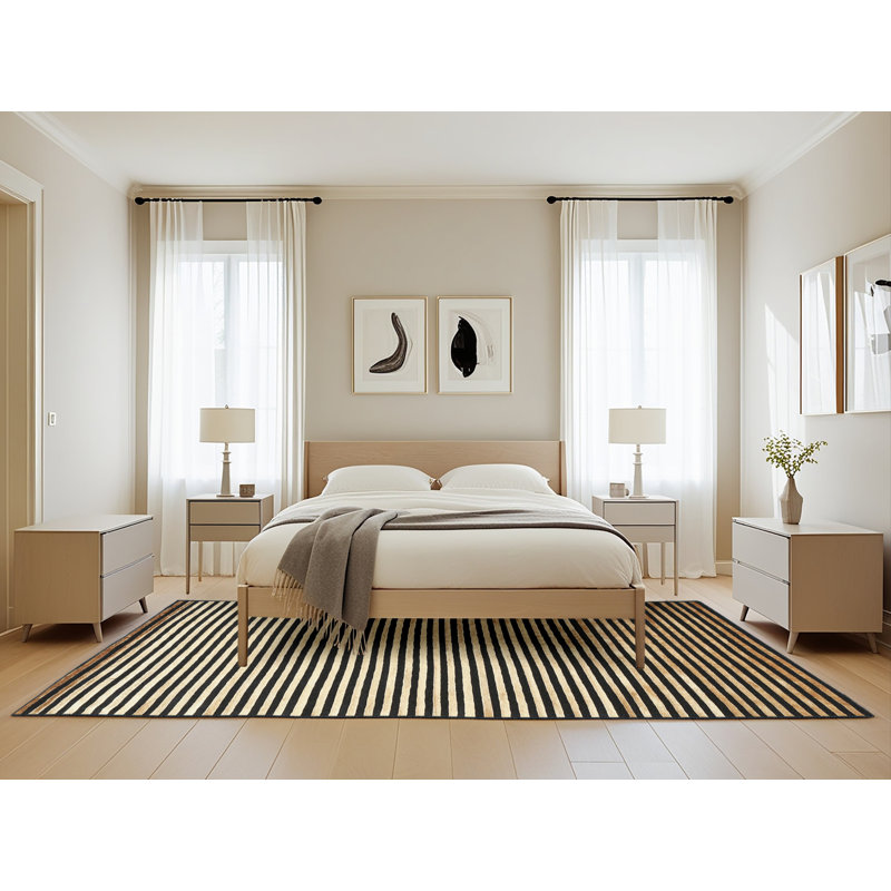 Tapis brun à rayures Antroine, Rectangle 5 pi x 8 pi