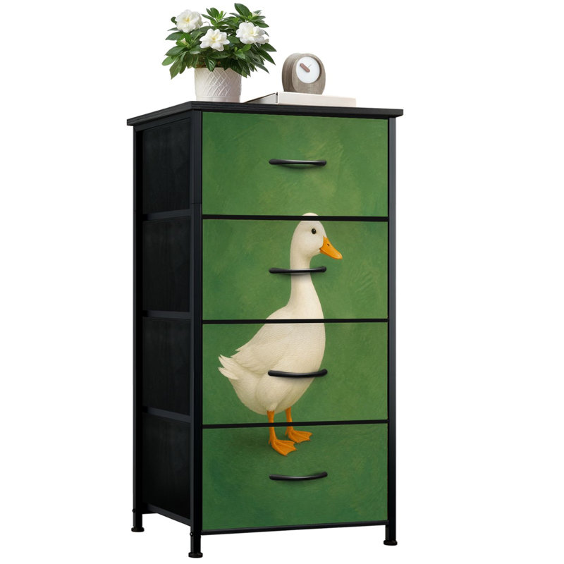 Commode 4 tiroirs à rangement vertical vert canard minimaliste avec tiroirs en bois