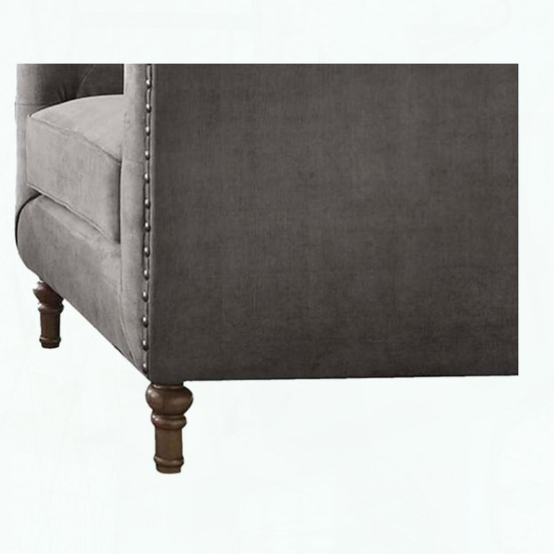 Chaise en duvet de plumes et de velours avec coussin, capitonnage et garniture cloutée