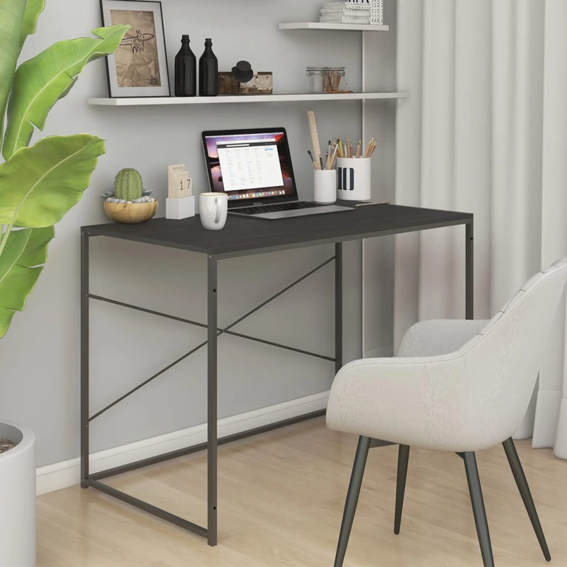 Satrogan Solid Wood Top Writing Desk, Black