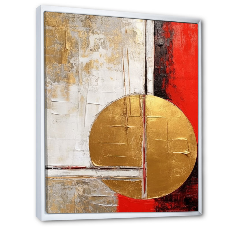 " Full Moon Redemption Abstract Gold And Red ", 32" H x 16" W x 1" D, White Floater Framed