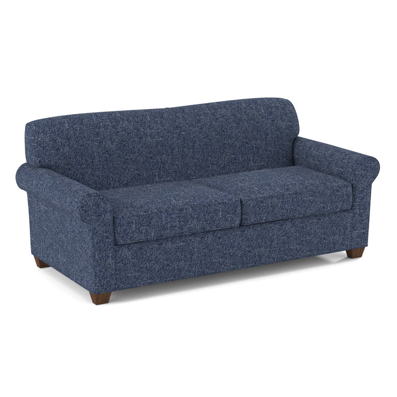 Finn Rolled Arm Sofa with Reversible Cushions, Montana Walnut, Connelly Blue Jay, 34" H x 75" W x 36" D