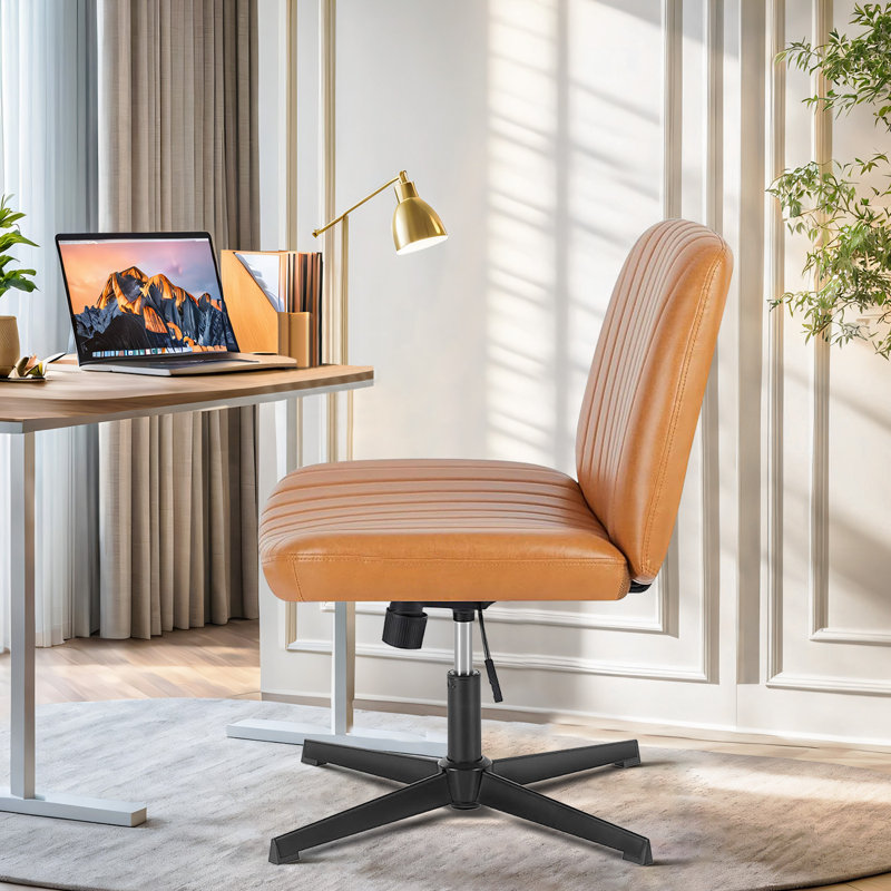 Brenae Upholstered Armless Swivel Task Chair, Fabric, PU Brown