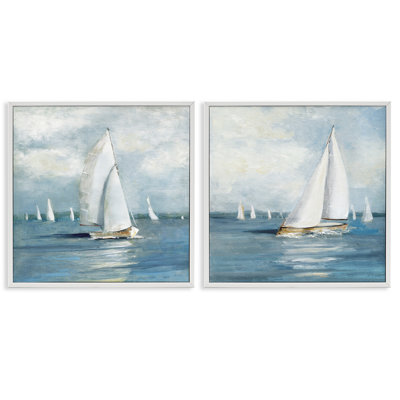 Voilier, flotte, ensemble de 2 estampes encadrées, design par Sally Swatland