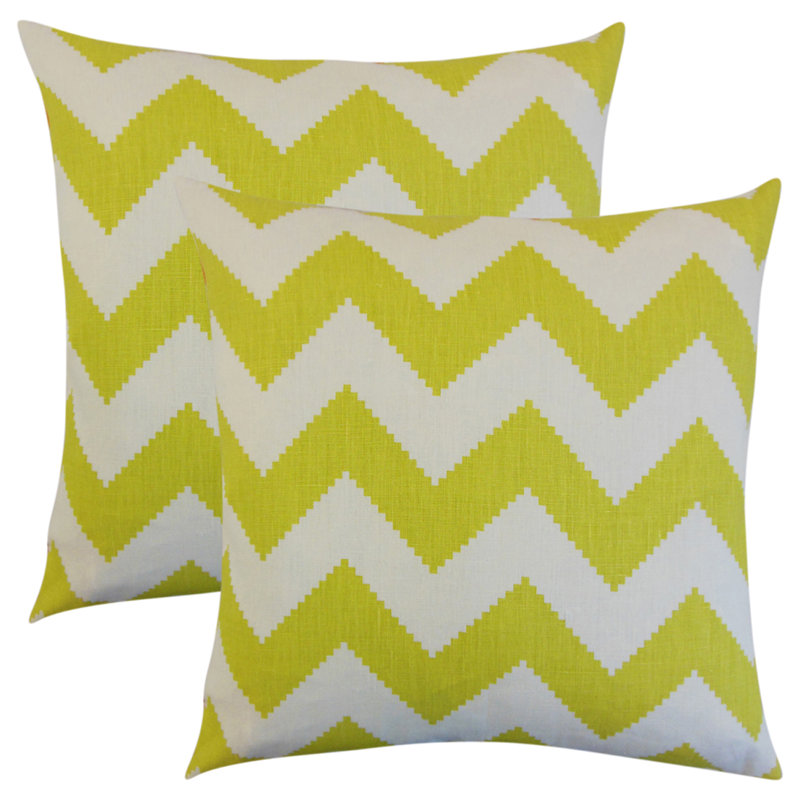 Linen Square Pillow Cover & Insert, Lime Green