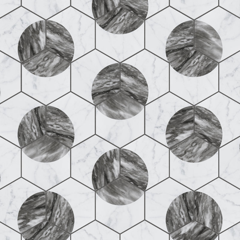 Classico Bardiglio Moon 7" x 8" Porcelain Marble Look Wall & Floor Tile, Dark