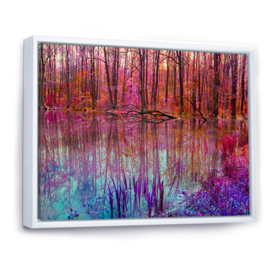 «Red Autumn Artistic Forest By The Lake V», reproduction sur toile