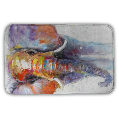 Colorful walking elephant Bath Mat with Non-Slip Backing - Quick Dry Memory Foam Bathroom Rug - Absorbent - Modern Plush Spa-Style - Machine Washable