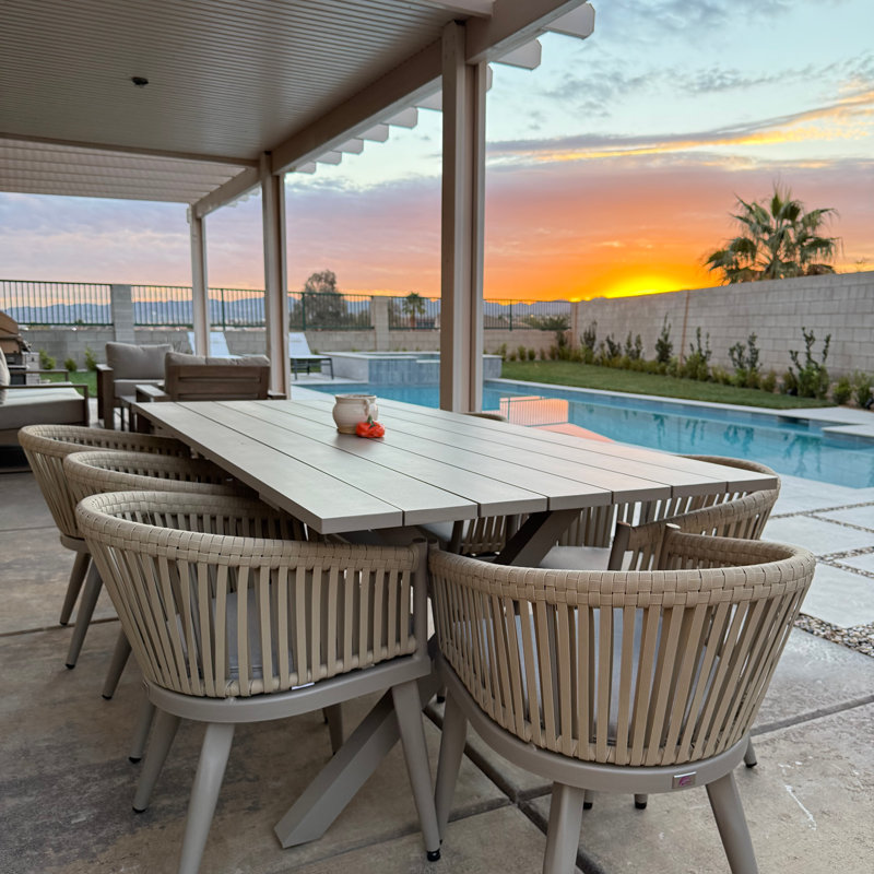 Corrigan Studio Pieces Patio Dining Set With Outdoor Aluminium Dining Table And Woven Rattan Chairs Modern Metal Furniture Cushions Sets For Garden Yard Indoor Decor Kitchen Champagne