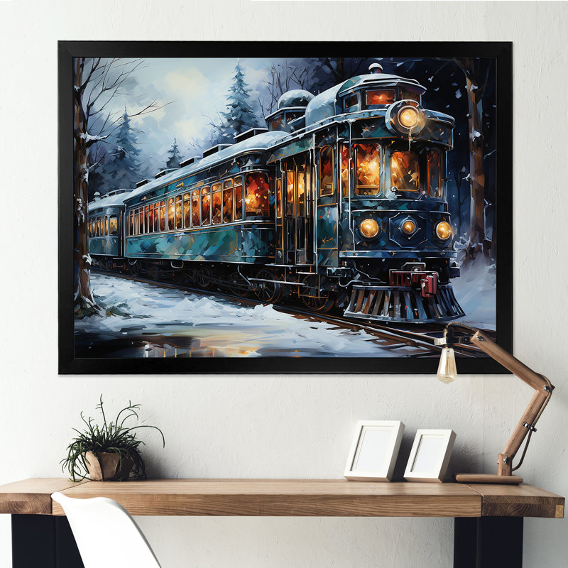 Christmas Train Journey III - Train Wall Art, Black Closed Corner Framed, 12" H x 20" W x 1" D