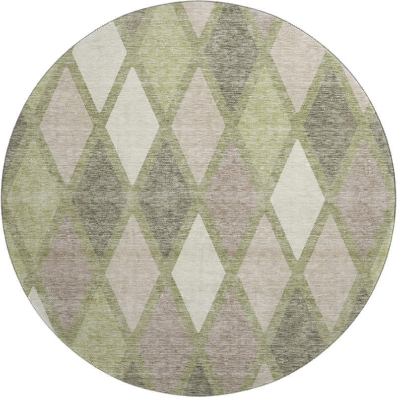 Premium Machine Washable Prisco Aloe Rug, Round 8'