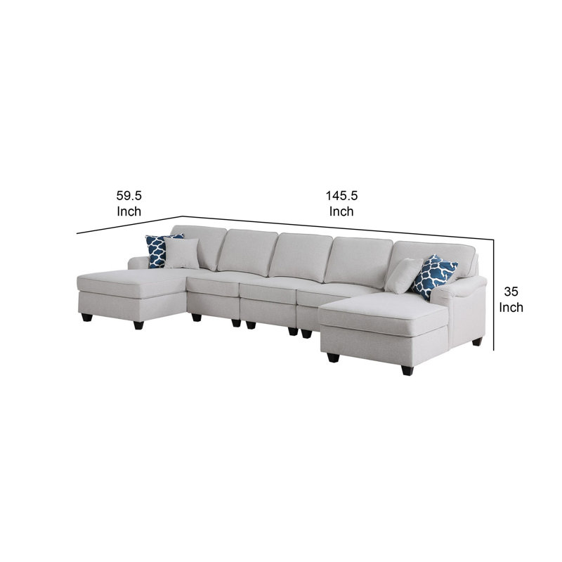 5 - Piece Upholstered Sectional, Light Grey Linen Blend