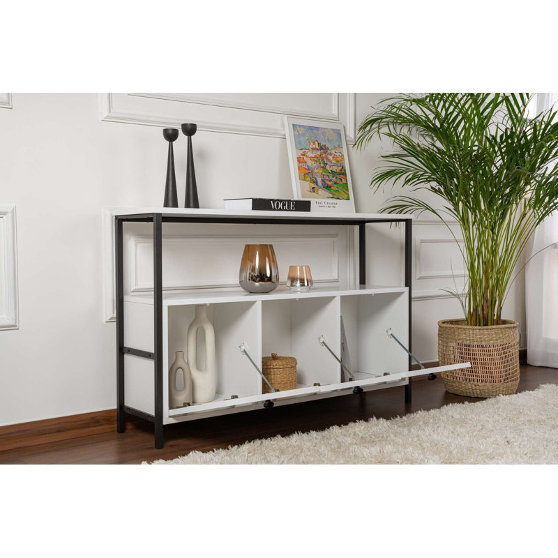 Console industrielle, pin atlantique et noir, 47,2 po x 30,3 po x 11,8 po | 100% panneau de particules enduit de mélamine, peinture électrostatique en poudre, bandes de chant en PVC | Profil en métal robuste, design élégant et fonctionnel pour les es