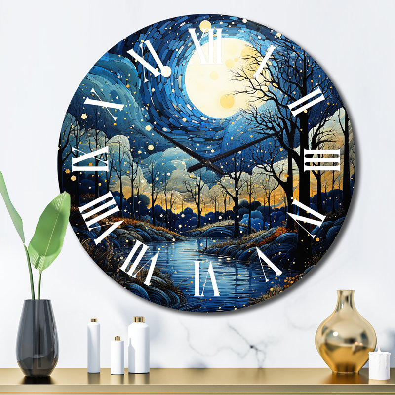 Horloge murale pointillisme bleu ciel céleste, Grand