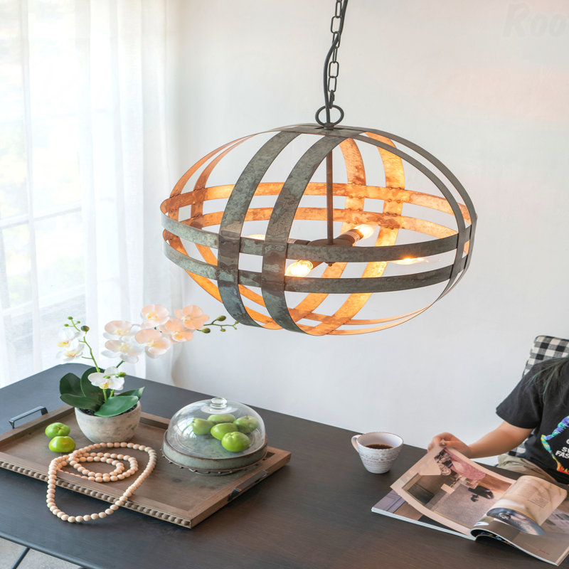 Lustre - luminaire suspendu galvanisé 4 lumières, chaîne réglable