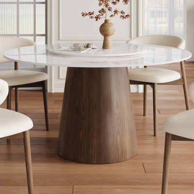 Table de salle à manger moderne à piédestal moderne en noyer foncé avec plateau tournant et choix colorés