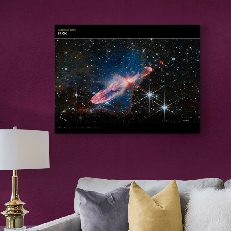 NASA James Webb Telescope - Herbig-Haro 46/47 (NIRCam Compass Image) - Print on Canvas, 61cm H x 81cm W x 4cm D
