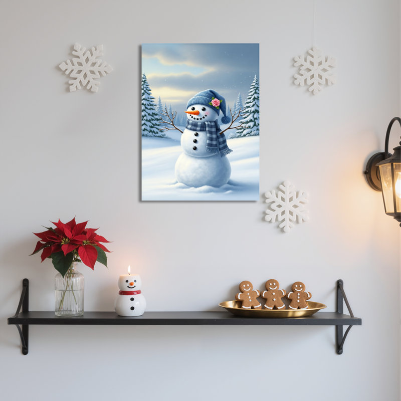 «Snowman Winter Landscape», art mural sur toile, H 30 po x l 20 po
