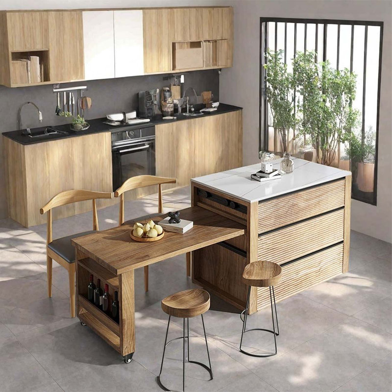 Solid wood rock slab island dining tableretractabl