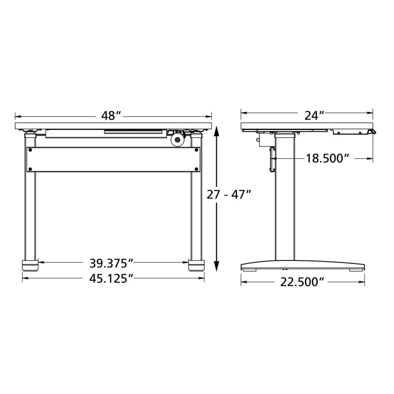 Bureau debout à hauteur ajustable Danette, H 47 po x l 48 po x P 24 po, Bois récupéré / noir