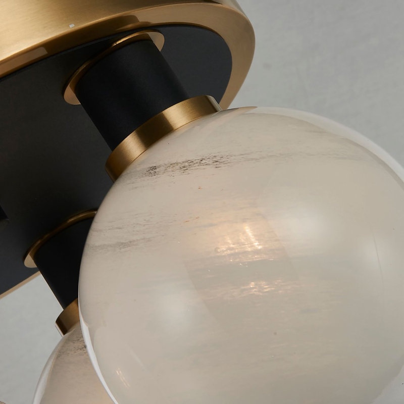 Rickey - 3-Light Semi-Flush Mount - Black - Brushed Brass - Glass, Blizzard