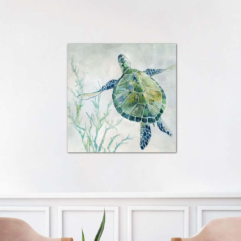 Seaglass Turtle II by Carol Robinson - Wrapped Canvas Painting, No Frame, 93.98 cm H x 93.98 cm W x 1.91 cm D