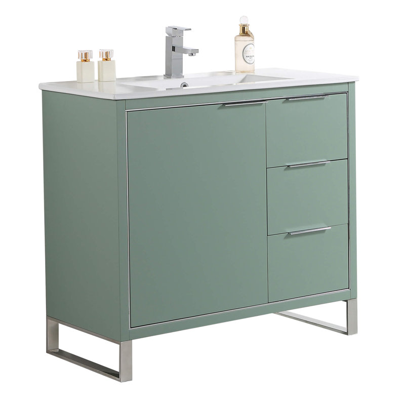 Ensemble de meuble-lavabo simple 36 po, Chrome, Vert menthe