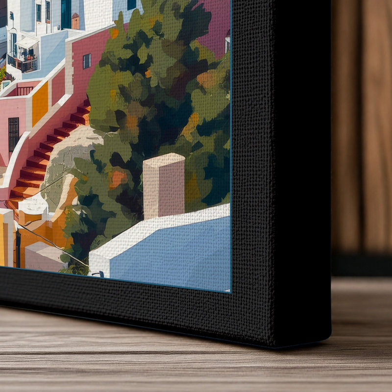 Village at Noon Coastal - Wrapped Canvas, 36x24 - 91.4 x 61.0 cm, Black Border