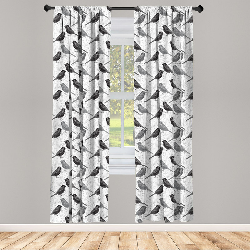 Ornamental Birds on Trees Semi-Sheer Rod Pocket Curtain Panels, 28" x 84"