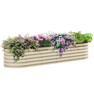 94.5" L X 23.5" W 16.5" H Galvanized Metal Flower Bed, Elevated Outdoor Planter With Edging For Herbs & Veggies, Cream Raised Garden 7.9' 2' 1.4', Measures, Flower, Herb Vegetable Growth, Easy