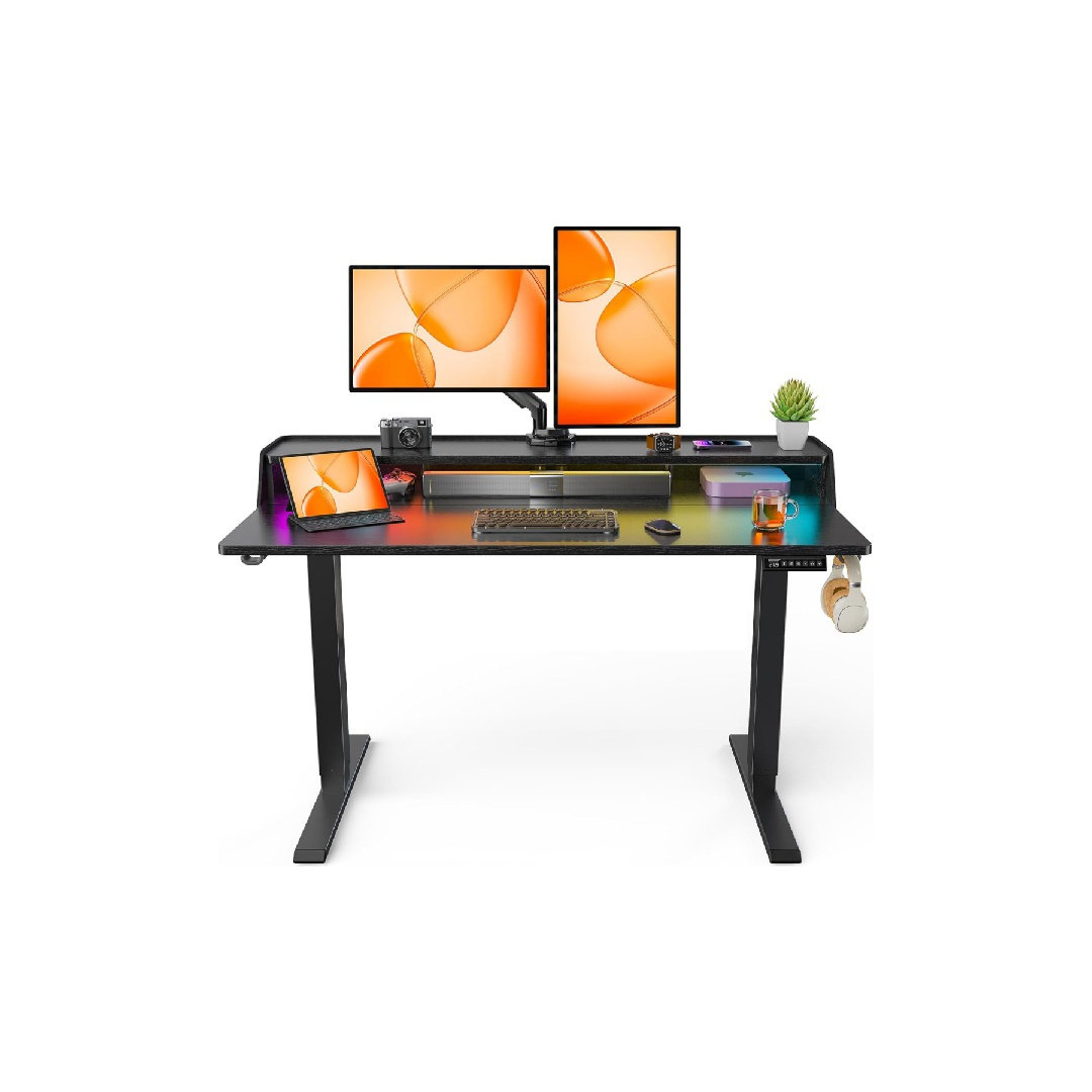 Ivy Bronx Standing Desk With LED Strip, Electric Height Adjustable RGB ...