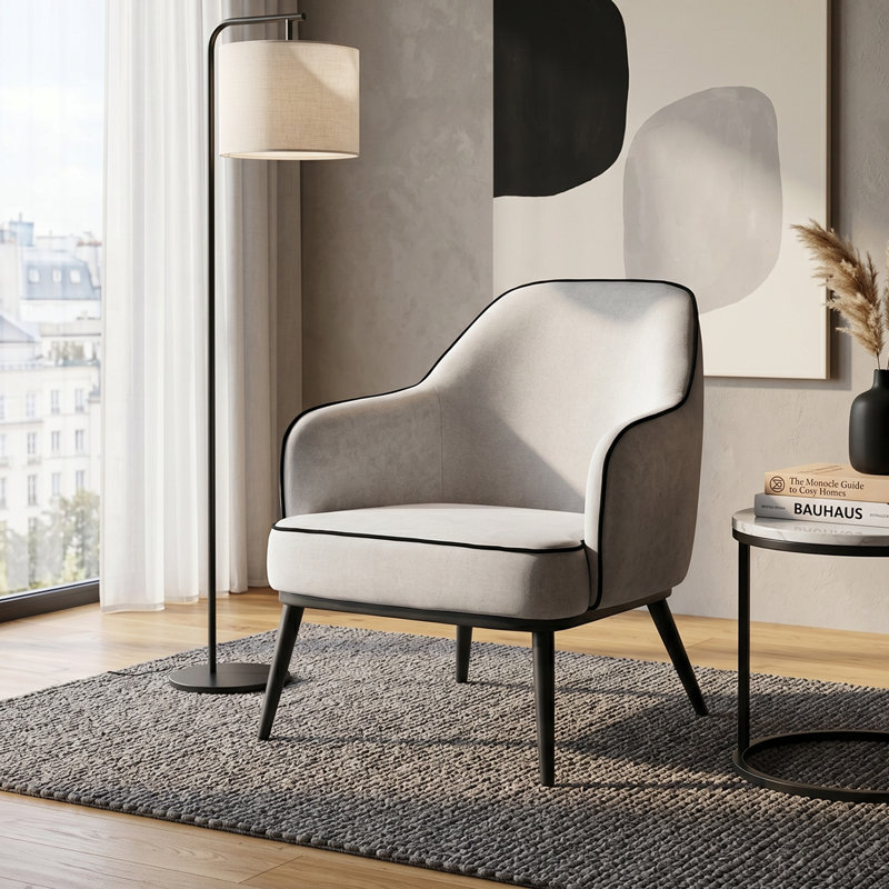 Karoll Linen-style Woven Fabric Occasional Chair, Light Grey
