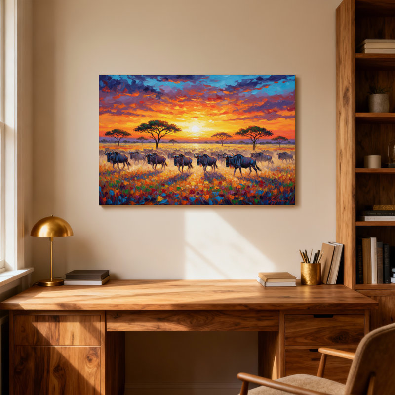 Paysage et nature, coucher de soleil africain, H 16 po x l 24 po