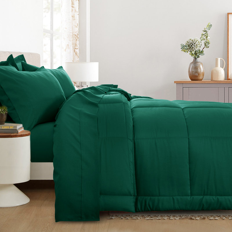 Ensemble d'édredon en microfibre 5/7-pièces , Édredon pour grand lit simple + 4 pièces supplé, Vert foncé