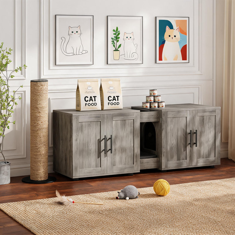 Enceinte de litière double pour chat Farmhouse, Gris