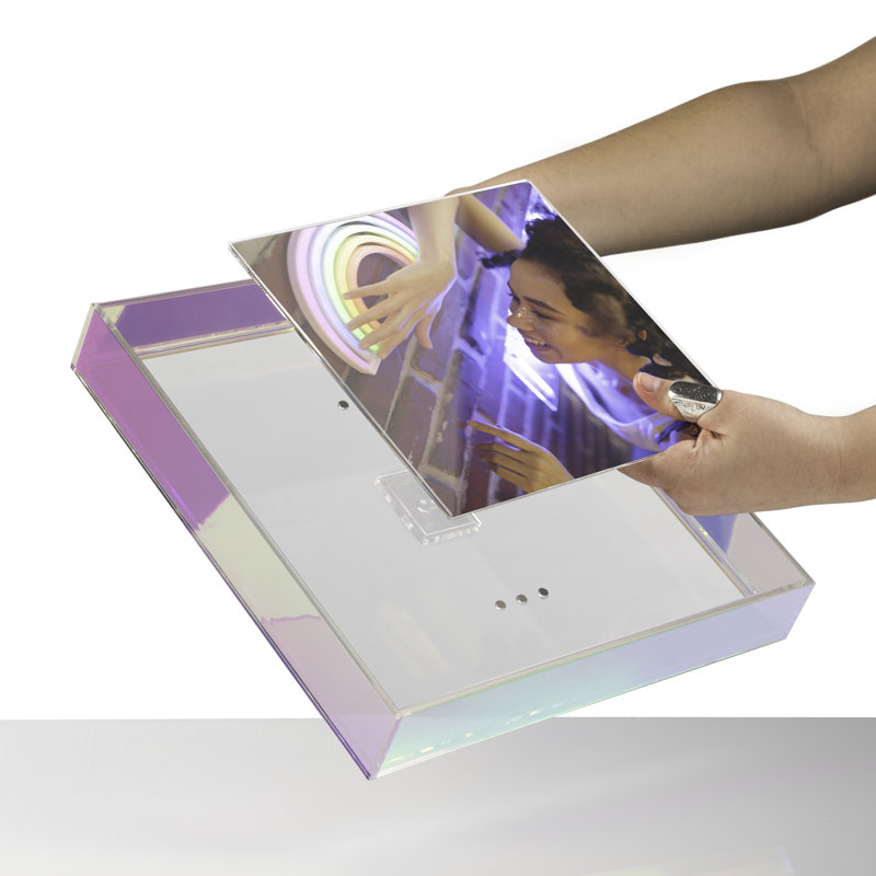 Float Frame for Tabletop or Wall with Magnetic Photo Holder, Rainbow Iridescent, 5" x 5";4" x 4"