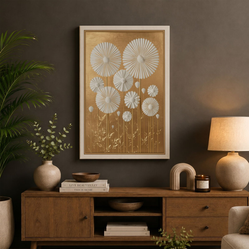 Dandelion Seedheads Botanical - Wrapped Canvas, 30x20 - 76.2 x 50.8 cm, Taupe Border