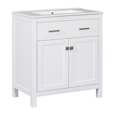 Armoire de salle de bain blanche 60 po avec fonction de fermeture en douceur et lavabo en céramique de fabrication moderne